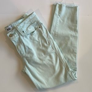 Paige Verdugo Crop Skinny Straight Leg Mid-rise Mint Green or Blue Jeans; 27